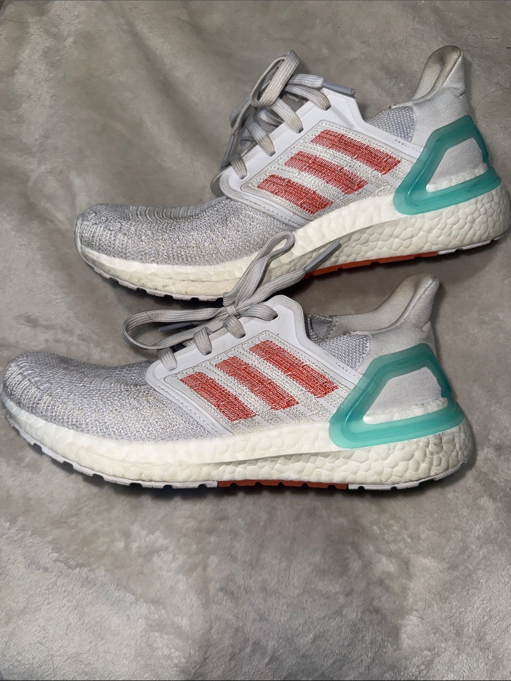 adidas Women's Ultraboost Running Shoes White with Coral and Teal Accents